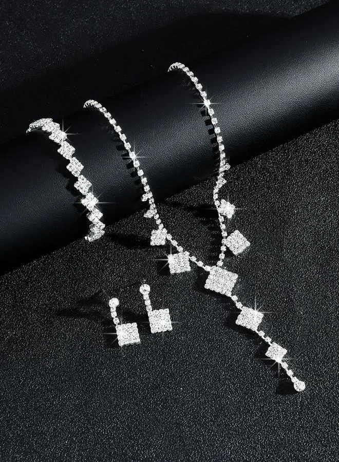 تايك تو طقم مجوهرات 3 قطع عقد وسوار وأقراط منمقة